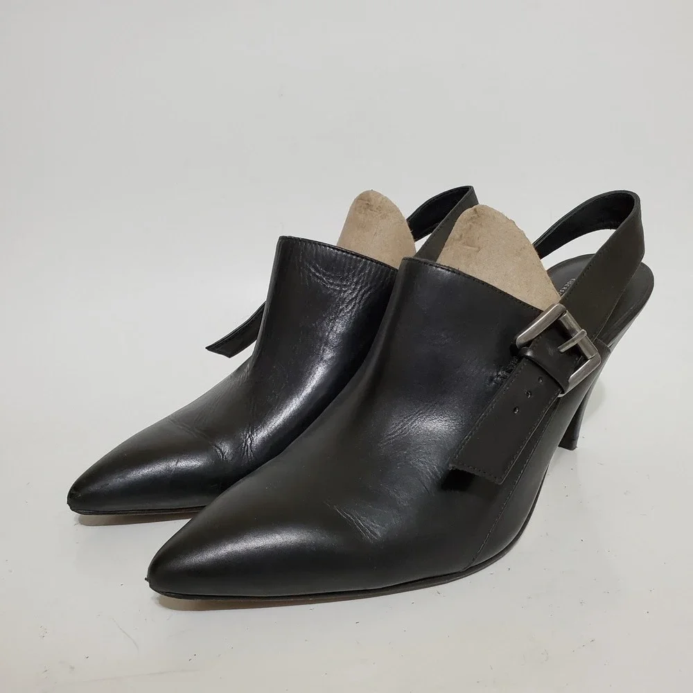 Belle Sigerson Morrison Womens 9.5 Black Leather Shootie Shoes Mule Witchy Heel